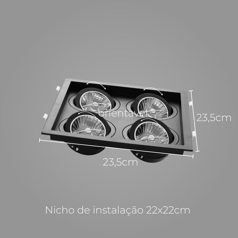 Spot Embutido Quadruplo Recuado Preto 23,5x23,5CM P/ 4 AR70 GU10 Save Energy SE-330.2916 ST2832