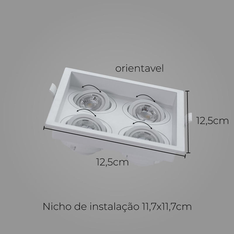 Spot Embutido Quadruplo Recuado Branco 12,5x12,5CM P/ 4 MR11 GU10 Save Energy SE-330.3127 ST2840