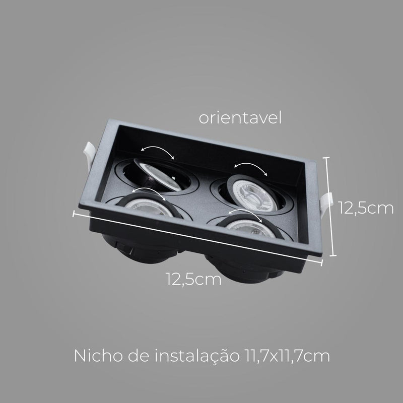 Spot Embutido Quadruplo Recuado Preto 12,5x12,5CM P/ 4 MR11 GU10 Save Energy SE-330.3129 ST2840