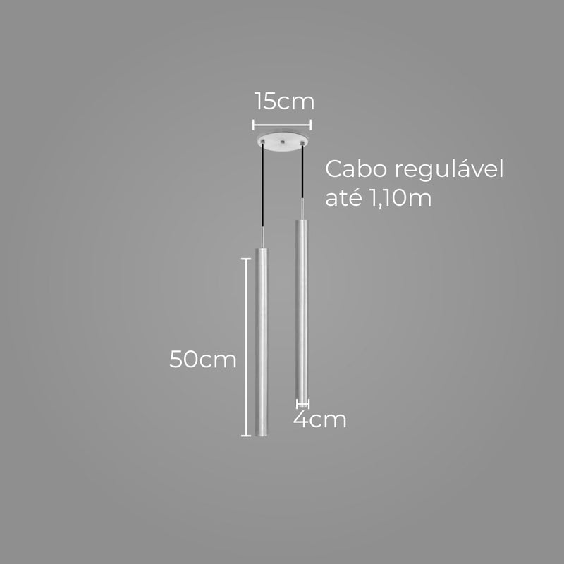 Pendente Tubo Duplo Alumínio P/ Lâmpada Mr11 Gu10 St1697 - Escovado