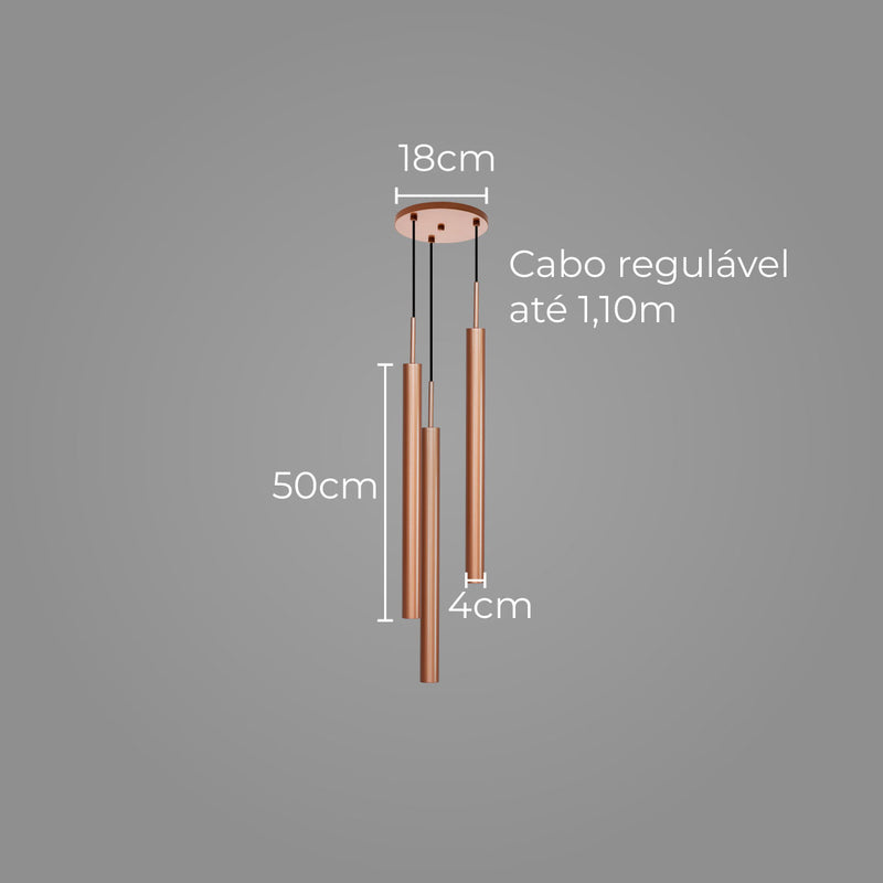 Pendente Tubo Triplo Alumínio P/ Lâmpada Mr11 Gu10 St1699 - Cobre