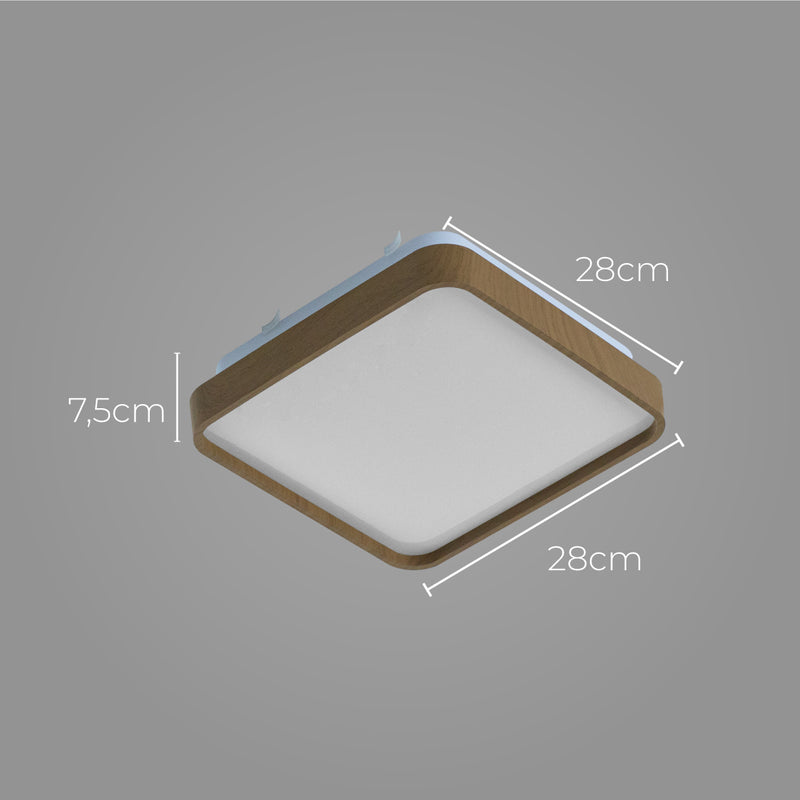 Plafon LED 12W Branco Quente Metal Acrílico Amadeirado Timber 28cm ST1937