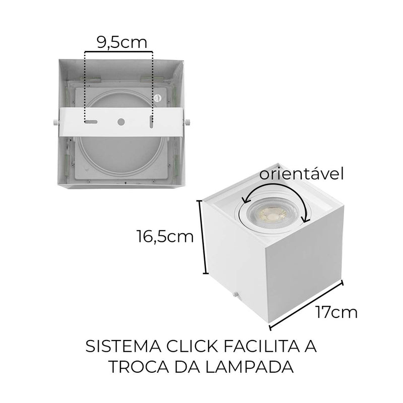 Plafon Spot Sobrepor Quadrado Branco Box para PAR30 Starlumen ST2758