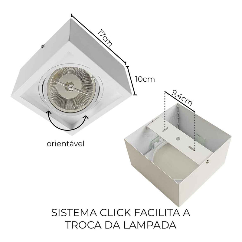 Plafon Spot de Sobrepor Box em Alumínio p/ LED AR111 1XGU10 Starlumen ST2939