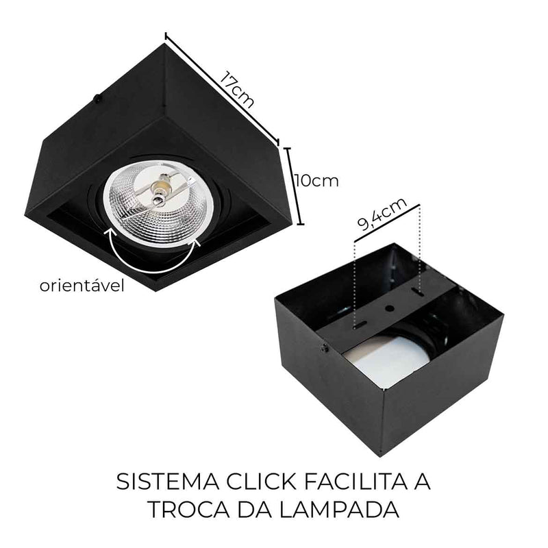 Plafon Spot de Sobrepor Box em Alumínio p/ LED AR111 1XGU10 Starlumen ST2939