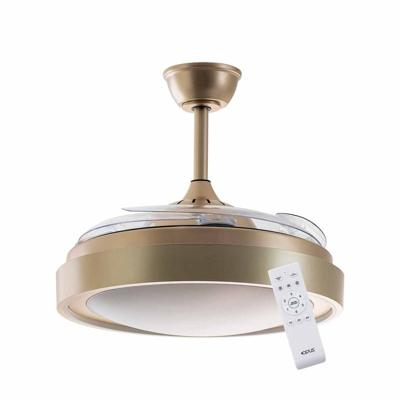 Plafon LED Air Gold Multicor C/ Ventilador 4 Pás Retráteis 60W 85599 / 88378 OPUS ST2915
