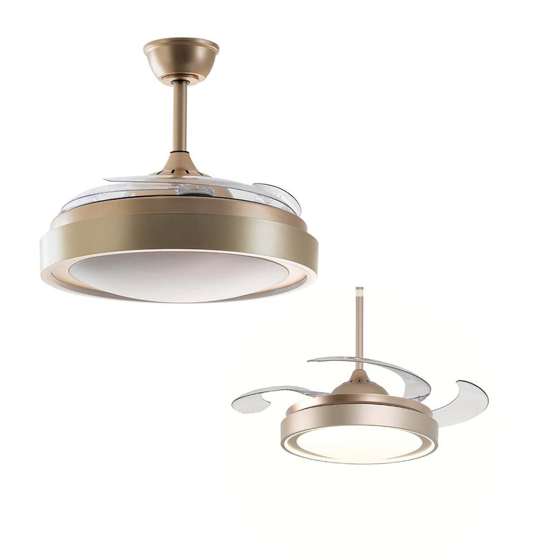 Plafon LED Air Gold Multicor C/ Ventilador 4 Pás Retráteis 60W 85599 / 88378 OPUS ST2915