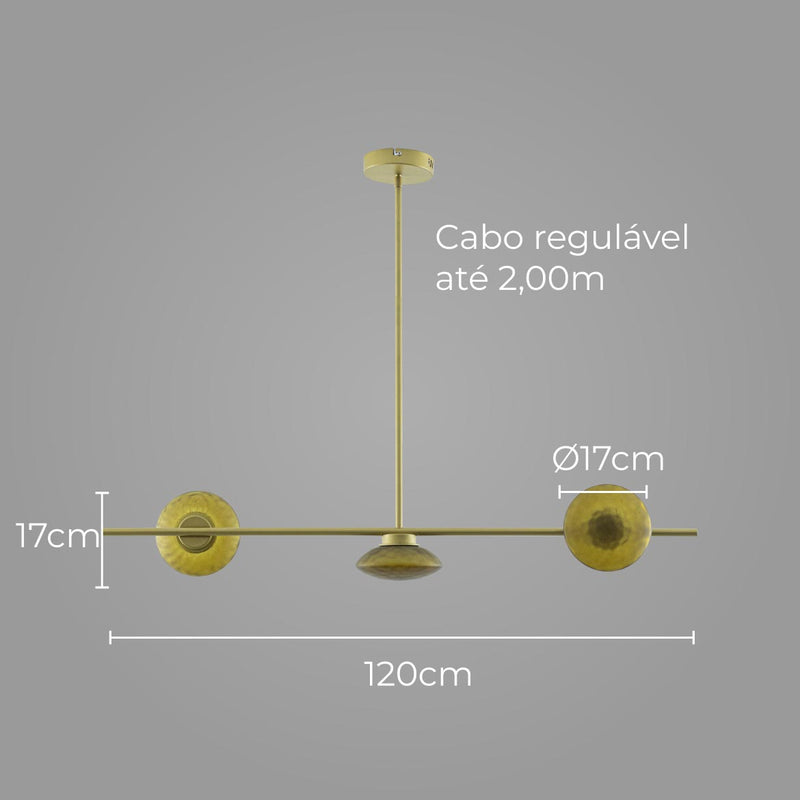 Pendente Petra Ouro Fosco e Âmbar ZR106 L120xh17cm LED 12W 2700k Starlux ST2584