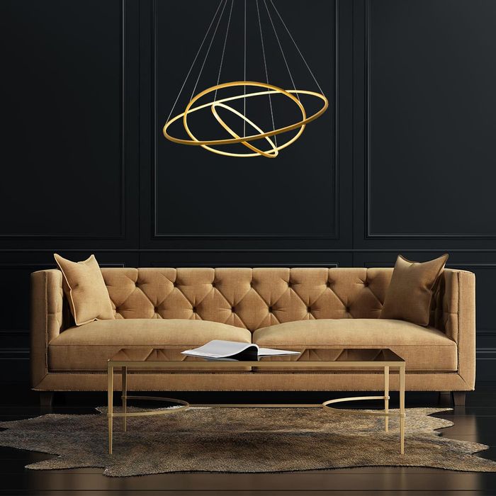 Lustre Pendente Birdie Dourado Anéis de LED 39W 3 Arcos 80cm KW002G Bella Iluminação ST351