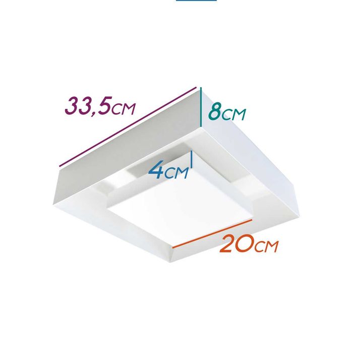 Plafon Sobrepor Quadrado 33cm Luz Indireta para 2x E27 251/4E BT St1216