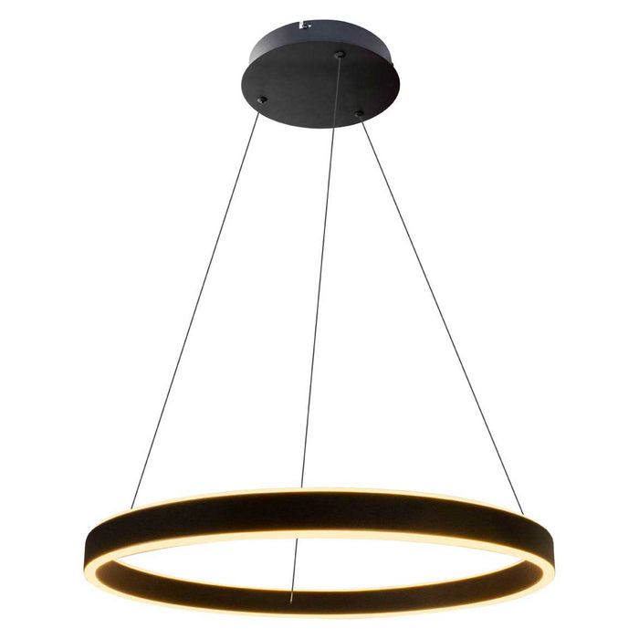 Lustre Pendente Halo Anel de LED 60cm 64W Pé Direito Duplo 34355 St1477 -Preto