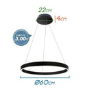 Lustre Pendente Halo Anel de LED 60cm 64W Pé Direito Duplo 34355 St1477 -Preto
