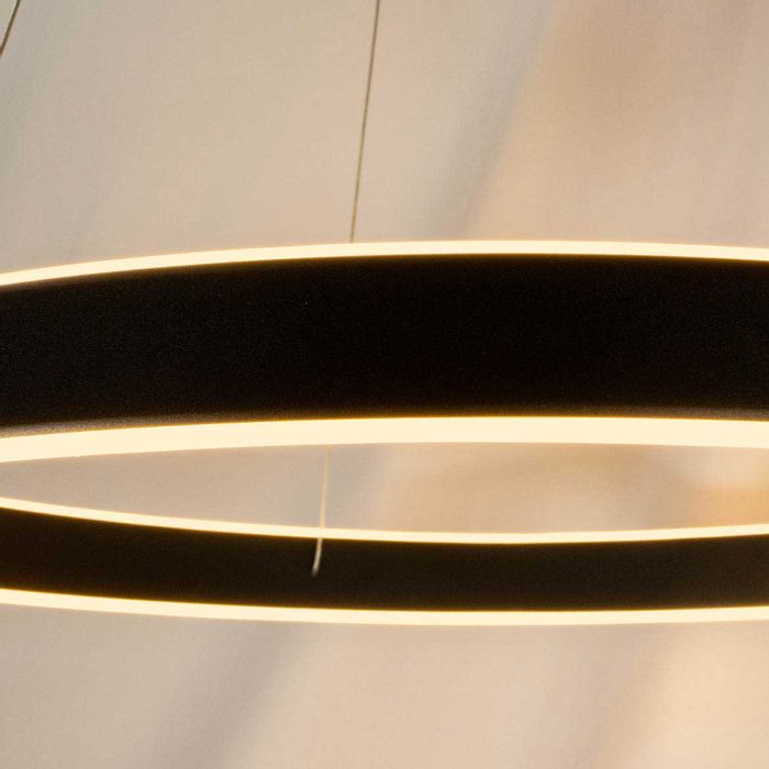 Lustre Pendente Halo Anel de LED 60cm 64W Pé Direito Duplo 34355 St1477 -Preto