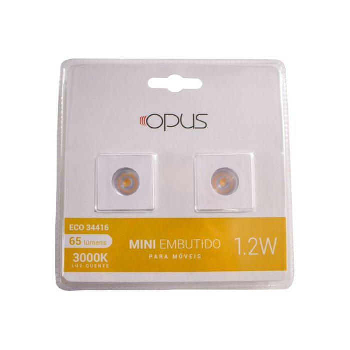 Kit C/2 Mini Embutido Branco 1W 3000k p/ Armários Nichos Prateleiras 34416 Opus St1355