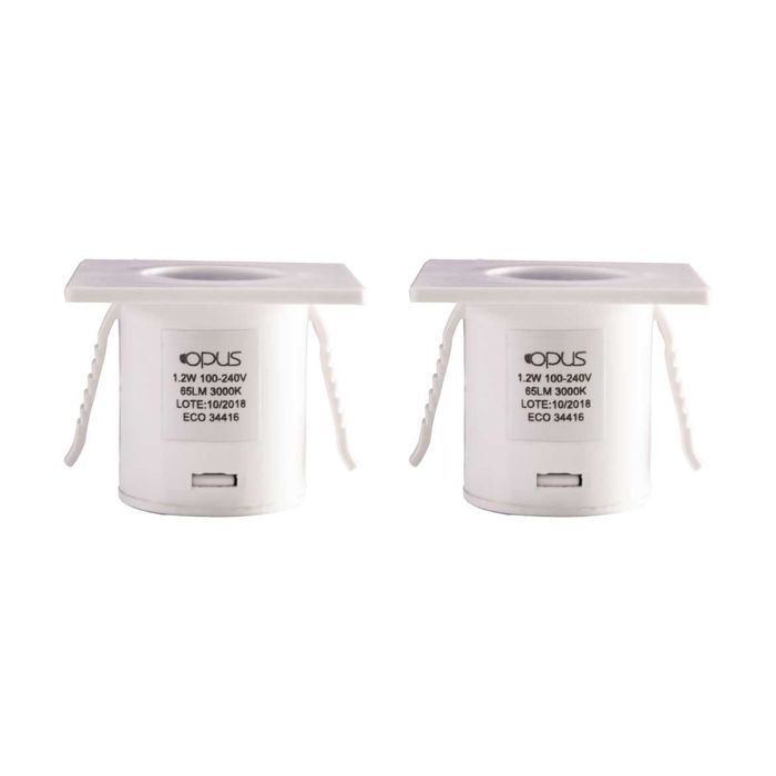 Kit C/2 Mini Embutido Branco 1W 3000k p/ Armários Nichos Prateleiras 34416 Opus St1355
