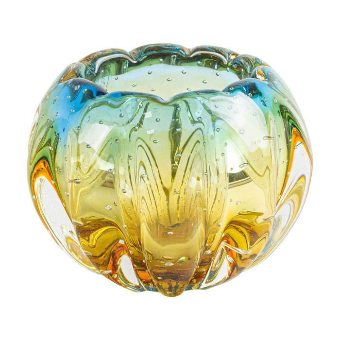 Cachepot De Cristal Azul com Âmbar Murano 11x15cm São Marcos 4243/ZA St2046