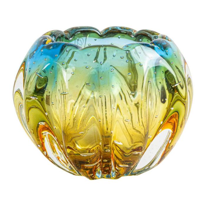 Cachepot De Cristal Azul com Âmbar Murano 11x15cm São Marcos 4243/ZA St2046