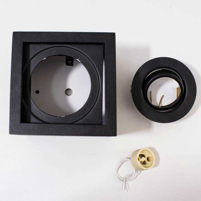 Plafon Preto Spot Quadrado Sobrepor Gu10 P/ Dicróica Mr16 4500/11 PT/TEXT St1577