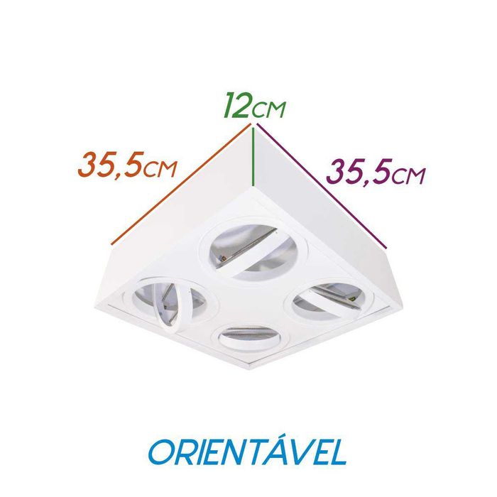 Plafon Spot Branco Quadrado 35x35 Sobrepor 4x Gu10 P/ Ar111 4504/35 BT St1578