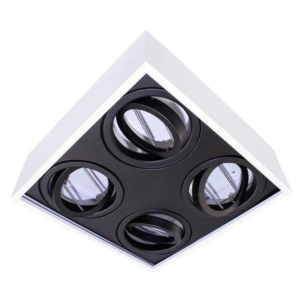 Plafon Spot Branco com Preto Quadrado 35x35 Sobrepor 4x Gu10 P/ Ar111 4504/35 BT/PT ST1578