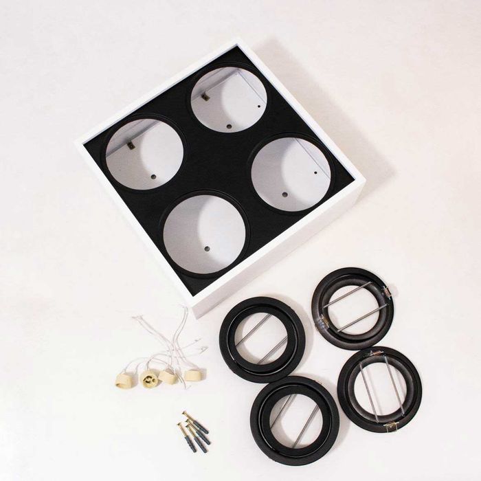 Plafon Spot Branco com Preto Quadrado 35x35 Sobrepor 4x Gu10 P/ Ar111 4504/35 BT/PT ST1578