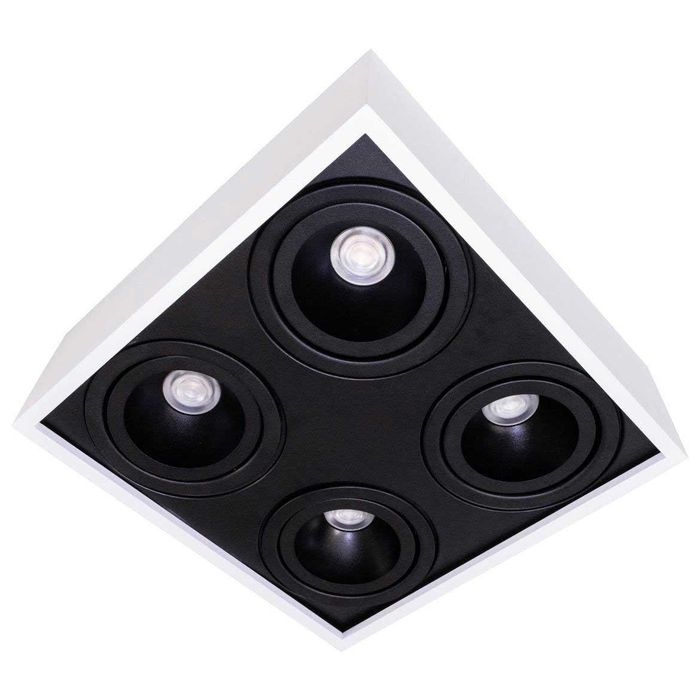 Plafon Spot Branco com Preto Quadrado 35x35 Sobrepor 4x Gu10 P/ Ar111 4504/35 BT/PT ST1578