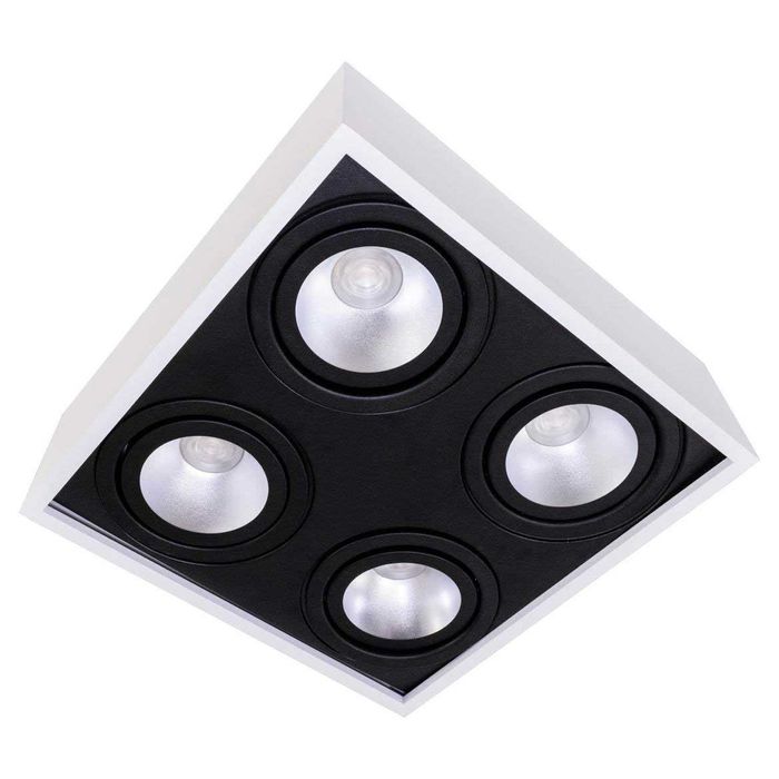 Plafon Spot Branco com Preto Quadrado 35x35 Sobrepor 4x Gu10 P/ Ar111 4504/35 BT/PT ST1578