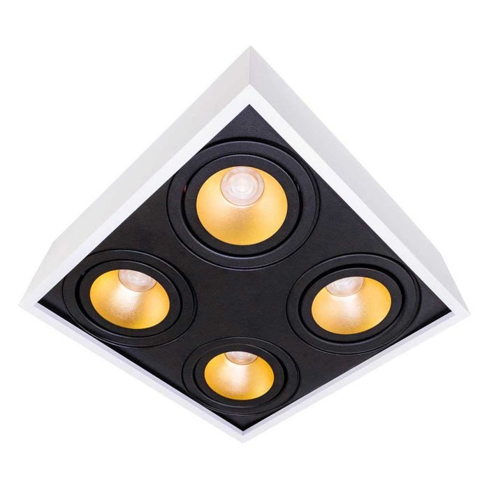 Plafon Spot Branco com Preto Quadrado 35x35 Sobrepor 4x Gu10 P/ Ar111 4504/35 BT/PT ST1578