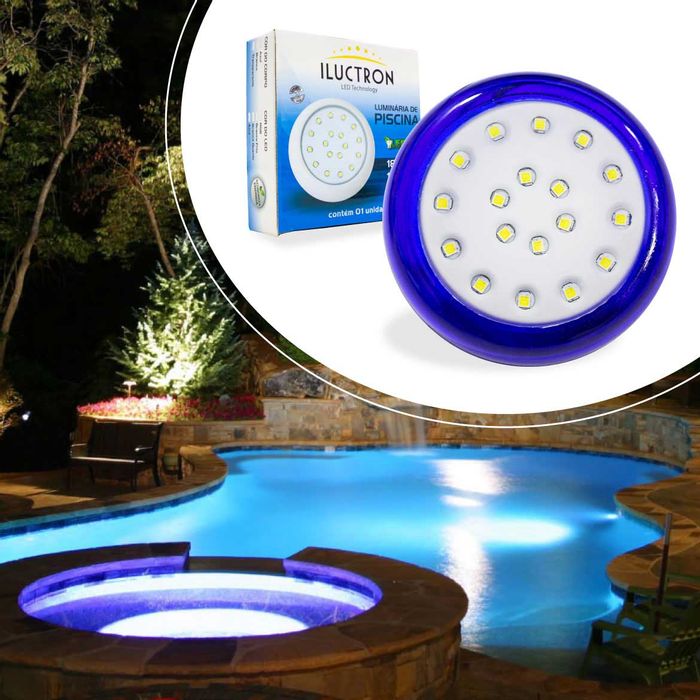 Luminária Piscina LED 6500K 18W Ø80mm Azul 50036 St1076