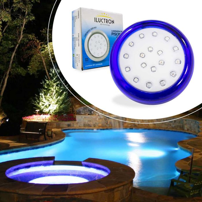 Luminária Piscina LED RGB 18W Ø80mm Azul 50037 St1065