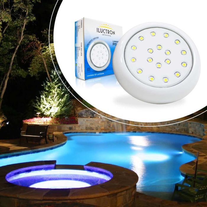 Luminária Piscina LED 6500K 18W Smd Ø80mm Branco 50040 St1076