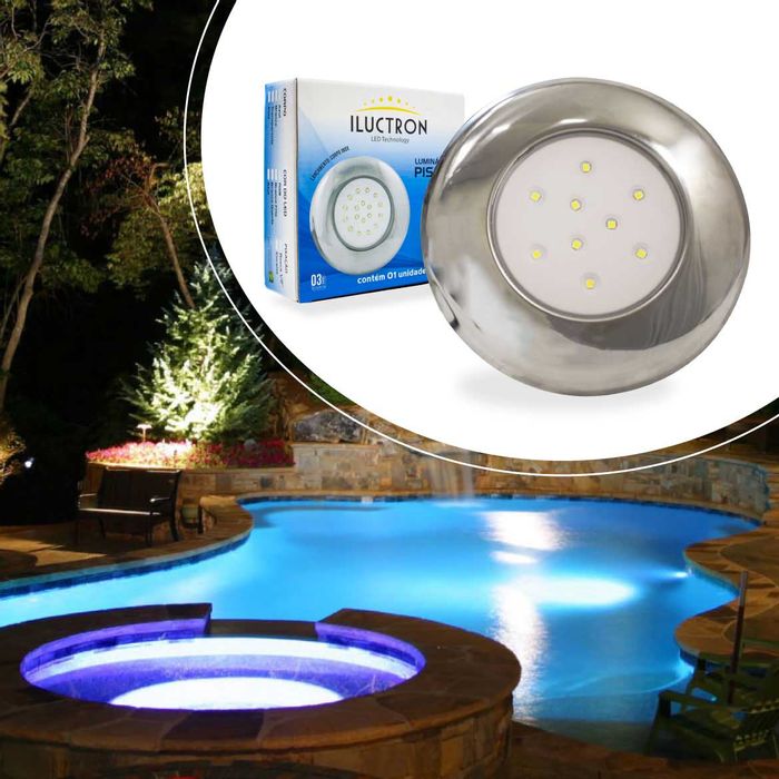 Luminária Piscina Led Smd Ø125mm Cromada 9w Luz 6500k 50059 St1059