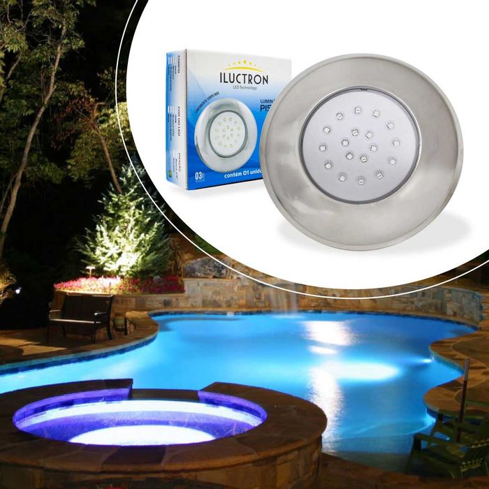 Luminária Piscina Led Smd Ø125mm Cromada 18w Luz Rgb 50066 St1079