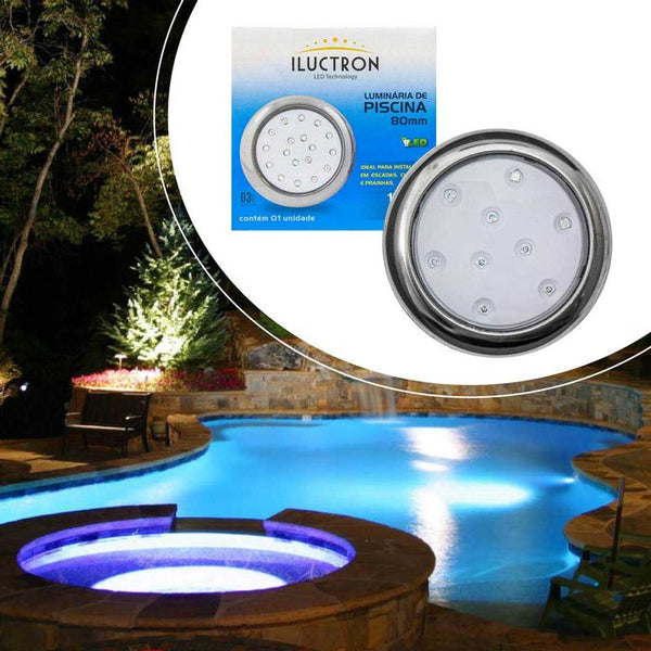 Luminária Piscina Led Ø80mm 9w Cromado Luz Rgb 50070 St1850