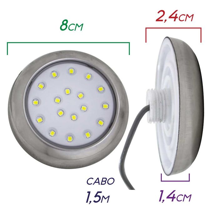 Luminária Piscina LED Ø80mm Cromada 18W Luz 6500k 50071 ST1085