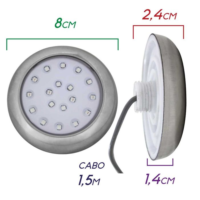 Luminária Piscina Led Ø80mm Cromada 18w Luz Rgb 50074 St1084