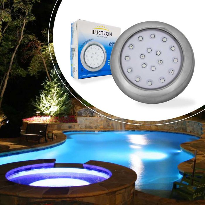 Luminária Piscina Led Ø80mm Cromada 18w Luz Rgb 50074 St1084