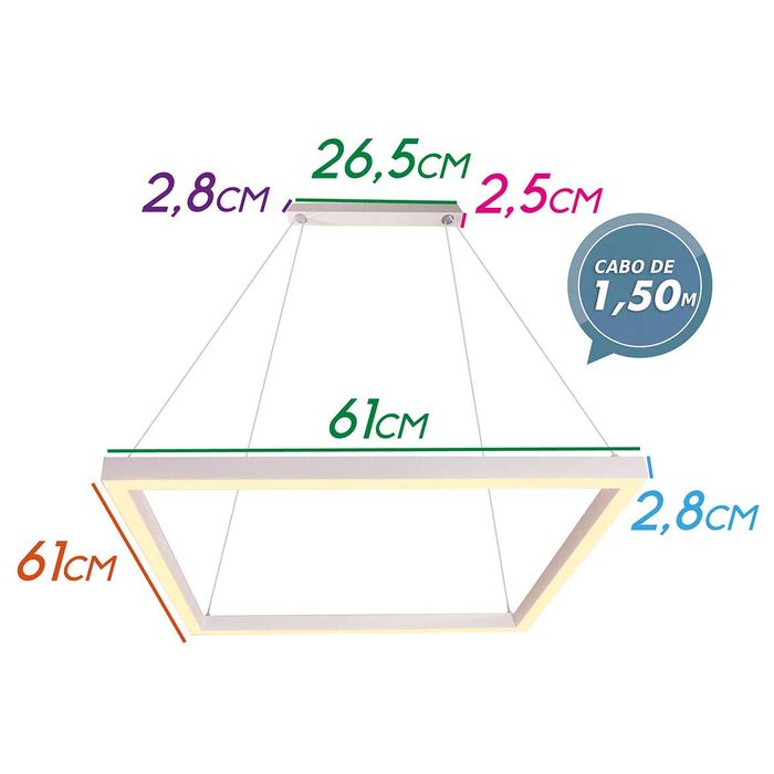 Pendente Moderno Fit LED Branco Quadrado Bivolt 25W 3000k 741LED3-BT ST1418