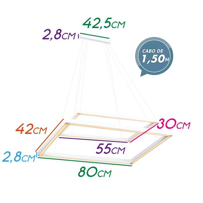 Pendente Lustre Fit Led 44w 2 Retângulos Sobrepostos Moderno Clean Minimalista 747LED3-BT St1341