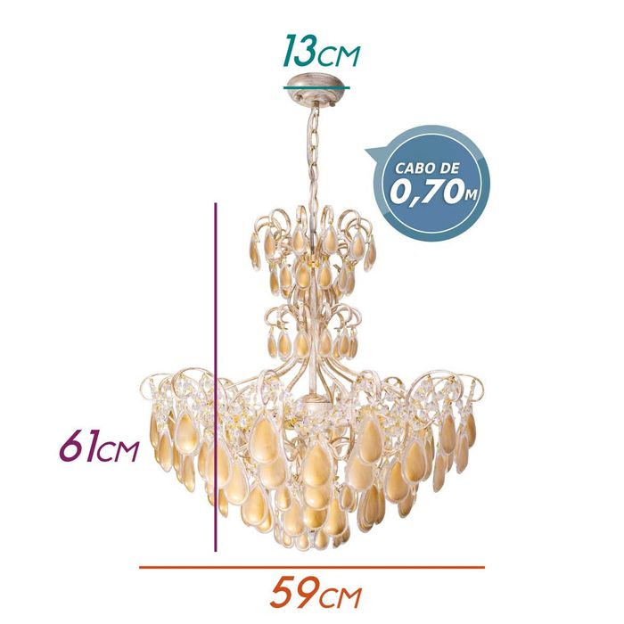 Lustre Clássico Bemmel Blend Branco e Cristais Dourados  8-9306 BR DR P/6x E14 ST1366