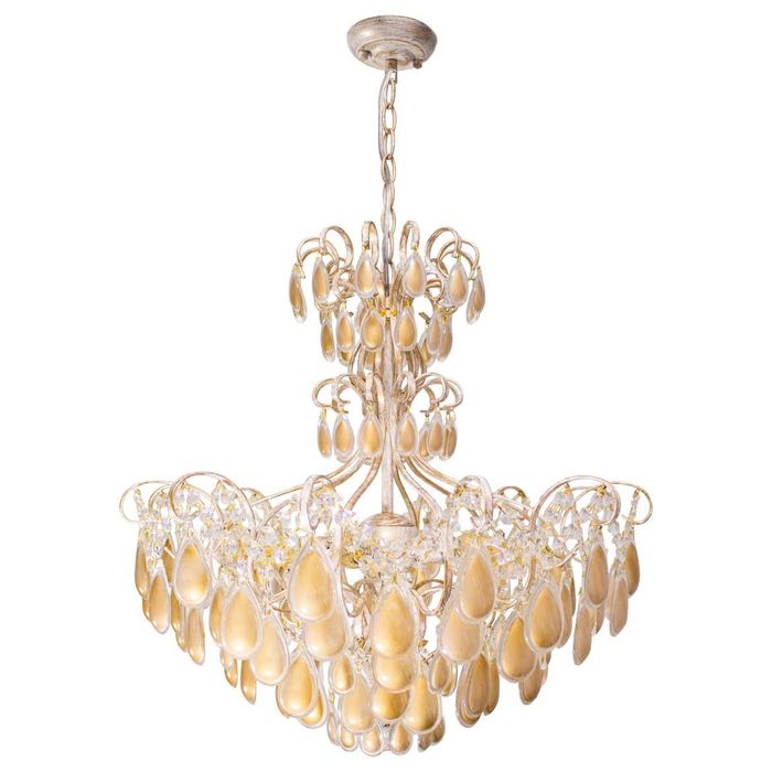 Lustre Clássico Bemmel Blend Branco e Cristais Dourados  8-9306 BR DR P/6x E14 ST1366