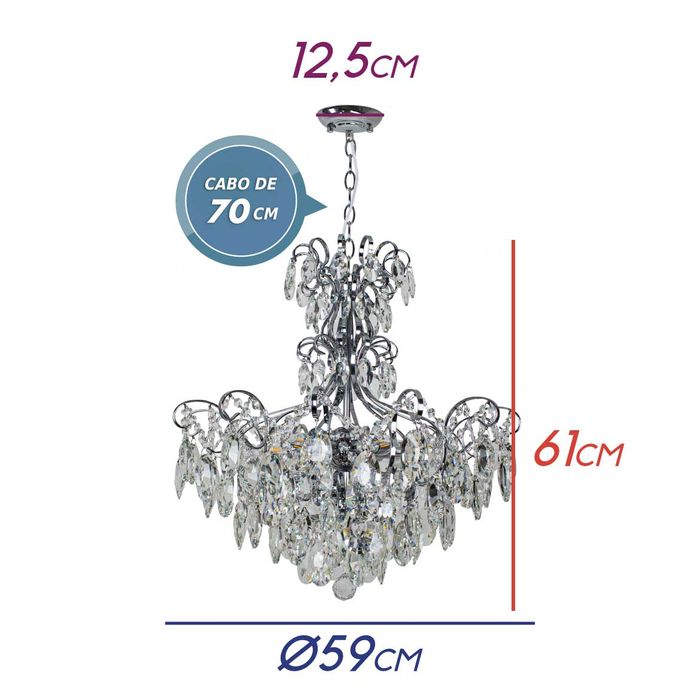 Lustre Clássico Bemmel Blend Cromado e Cristais transparentes 9306 CR CT P/ 6x E14 ST1366