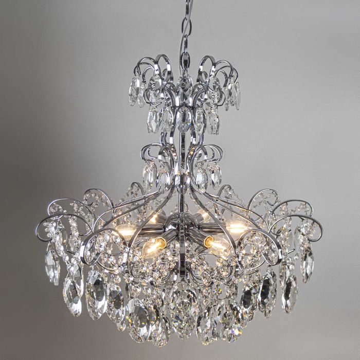 Lustre Clássico Bemmel Blend Cromado e Cristais transparentes 9306 CR CT P/ 6x E14 ST1366