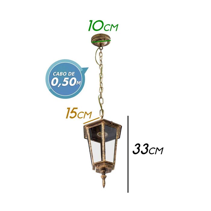 Pendente Colonial Alumínio Vintage E27 Retro Ouro Velho AC204T St204t