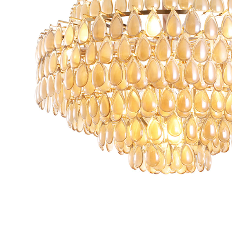 Lustre Odeon Dourado e Conhaque (d)78cm (a)48cm  16xe14 640w - AQ026L - Bella Iluminação