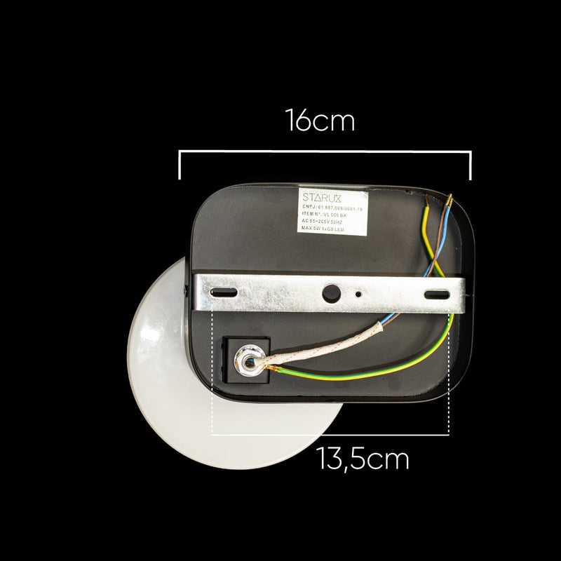 Arandela Artemis Preta Globo Vidro para G9 VL006-BK Starlux ST2518