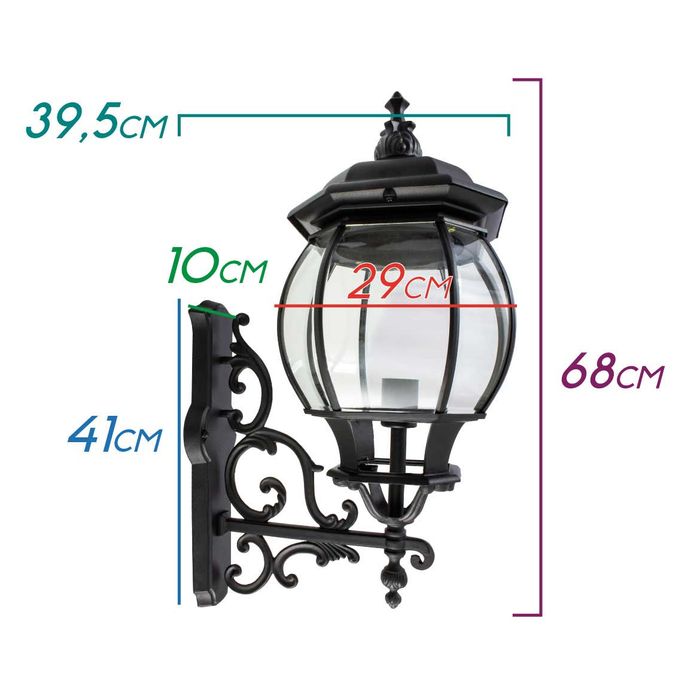 Arandela Colonial Grande Alumínio Preta Vintage 68cm PT-AC201P-G St1480
