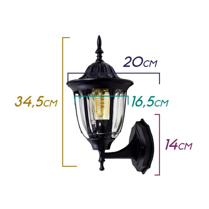 Arandela Colonial Preta Em Alumínio Vintage E27 Retro PT-AC202P St202p-Biancoluce-Starlumen