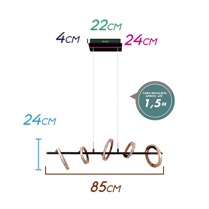 Pendente Ginga 85cm LED 26,9W 3000k Bella BB011 ST2436