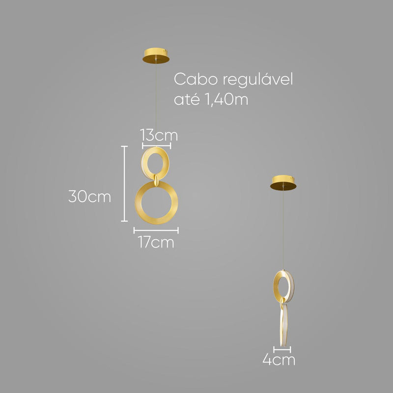 Pendente Ginga French Gold LED 10W BB023 Bella Iluminação ST2719